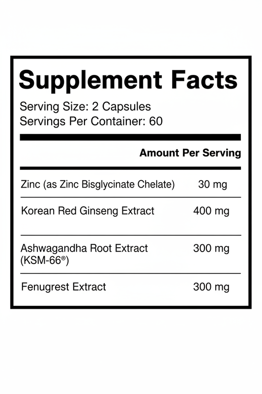 ELITE AXIS Supplement Facts Label